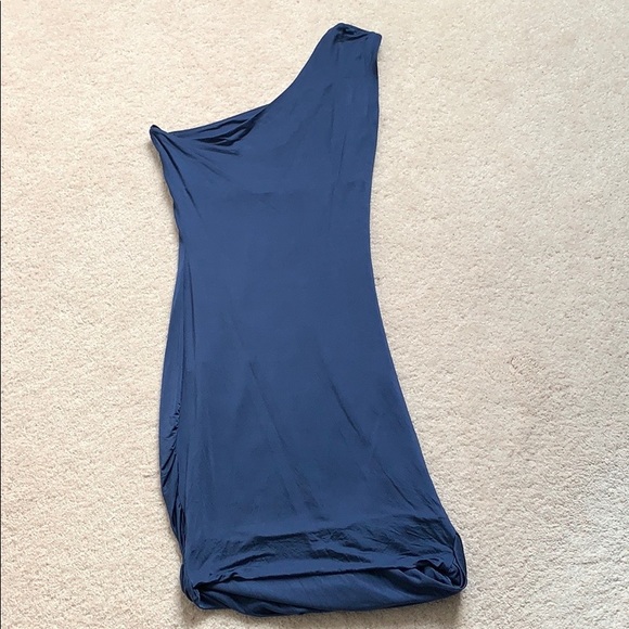 Navy Blue One Shoulder Fitted Dress - Picture 3 of 4